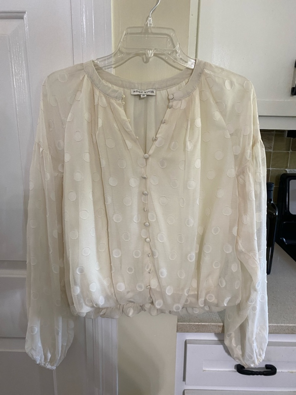 Moon River Ivory Polka Dot Button-Front Blouse